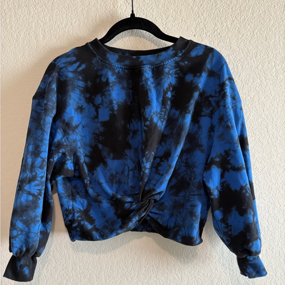 Alice + Olivia Ansley Blue Black Tie Dye Crewneck Pullover Sweater Size S
